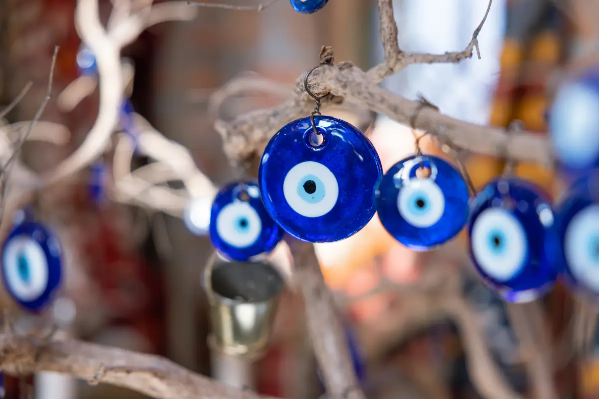 Blue Nazar Mal de Ojo beads on display at One Lucky Wish