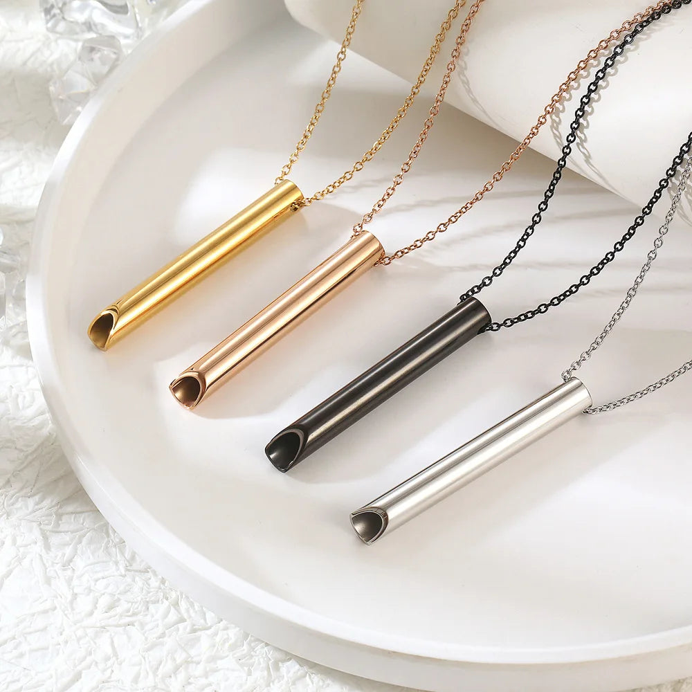 Stainless steel meditative breathing necklace for anxiety